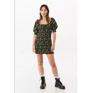 Urban Outfitters UO Ditsy Floral Smocked Mini Dress Cotton Green S New 217746